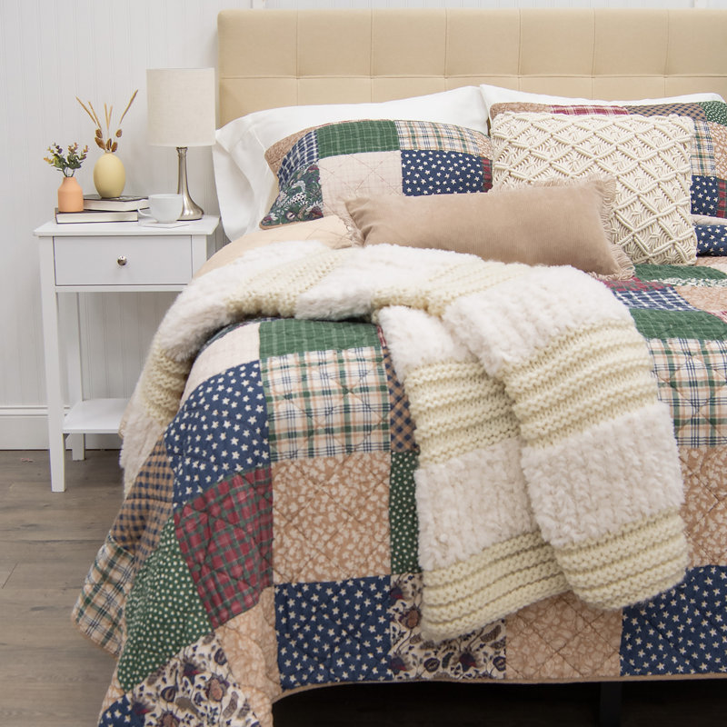Ensemble de courtepointe en coton 3 pièces Rustic Paisley, Courtepointe pour lit grand + deux taies décorati