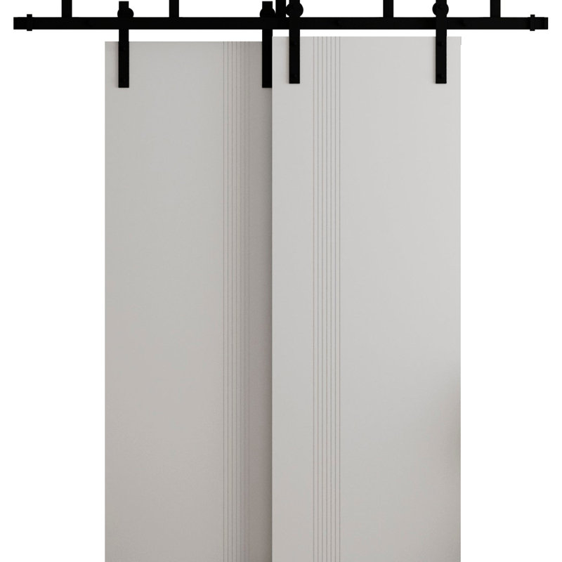 Portes coulissantes de grange coulissantes pour placard - ESSENTIAL 0777 - Ensemble de quincaillerie de rails modernes de 6,6 pi - Portes de garde-robe de chambre en bois massif