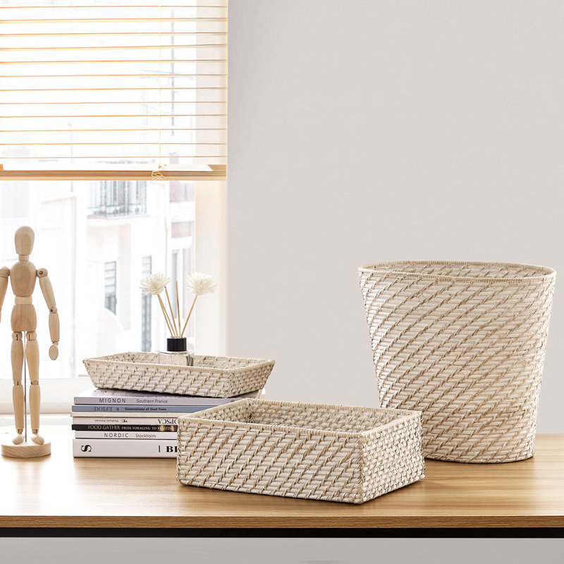 Ensemble de trois rangements de salle de bain en rotin tissé Hapao