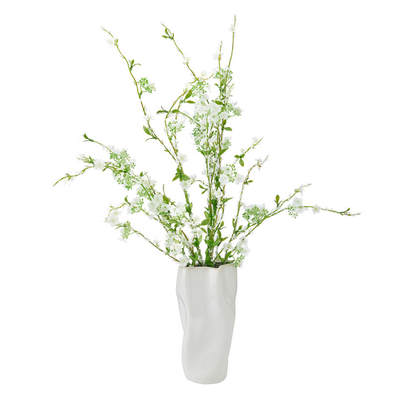 Elements Artificial White Flower Greenery, 25 Inch