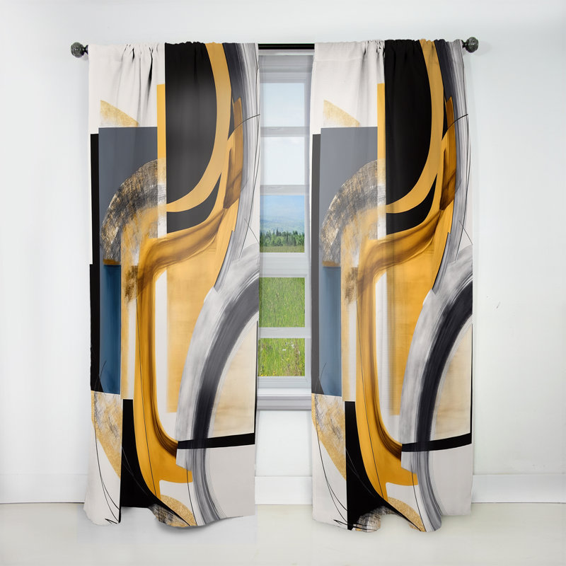 Rideau en velours moderne Glam Gold et Black Expression IV - obscurcissant - 1 panneau, L 52 po x L 95 po