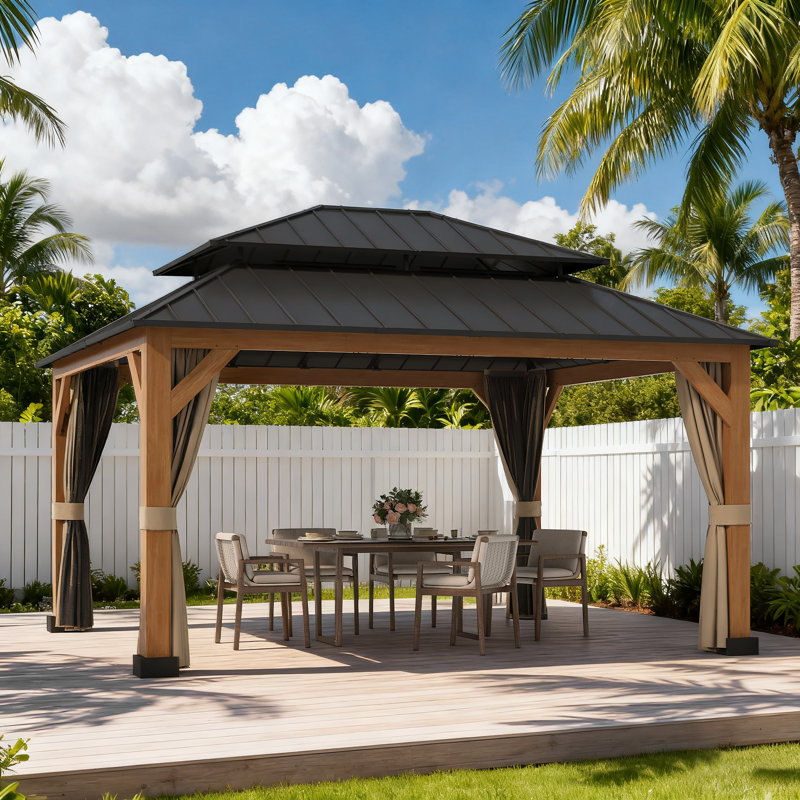 15 pi L 13 pi. D Pavillon de jardin en aluminium à grain de bois, H 120 po x l 180 po x P 156 po