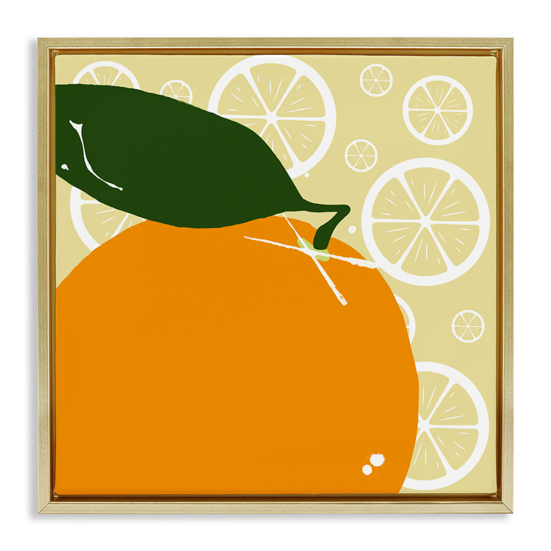 Bright Orange Fruit Framed Floater Canvas Wall Art by Daniela Santiago, 25" H x 25" W, Metallic Gold Floater Frame
