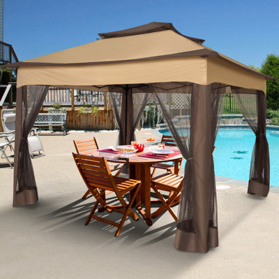 Adjustable Height Pop-up Gazebo Tent Waterproof Shade Canopy with 6 Mosquito Nettings