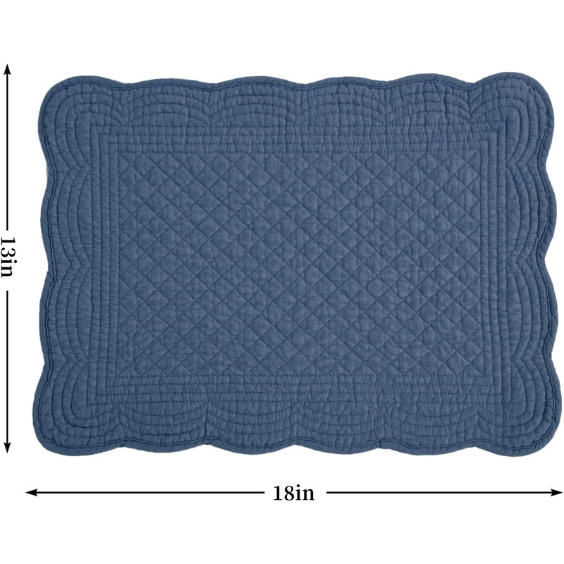 Ensembles de table rectangulaires en coton matelassé bleu saphir (lot de 6)