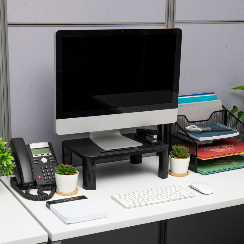 Adjustable Black Plastic Monitor Stands, Set of 2