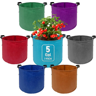 7 Pack 5 Gallon Mixed Color Grow Bags