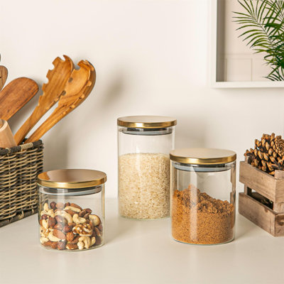 Argon Tableware - Glass Scandi Storage Jars with Metallic Lids - 3 Sizes
