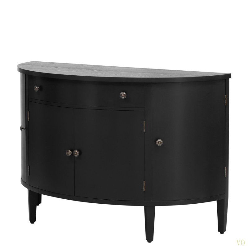 Armoire de rangement moderne à conception incurvée, console en bois, canapé, table, buffet avec 4 portes et tablettes réglables pour le couloir d'étude