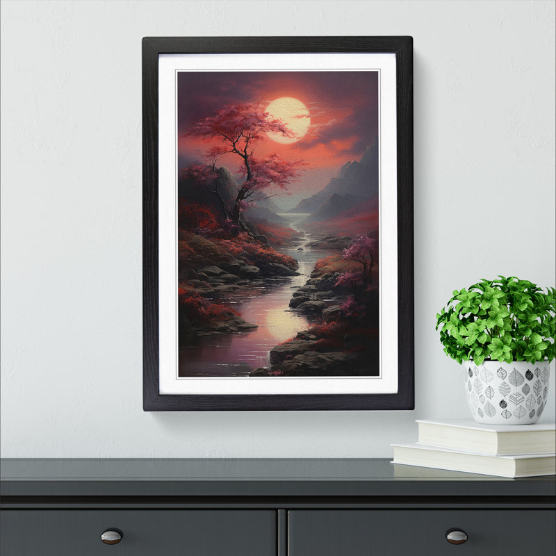 Landscape Romanticism - Single Picture Frame Print on Wood, 46cm H x 34cm W x 2cm D, Black 