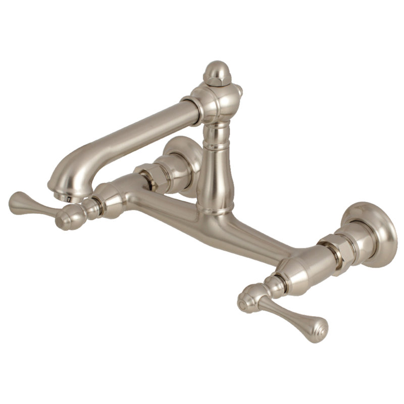 Kingston Brass English Country Two-Handle 2-Hole Wall Mount Bathroom Faucet, Brushed Nickel