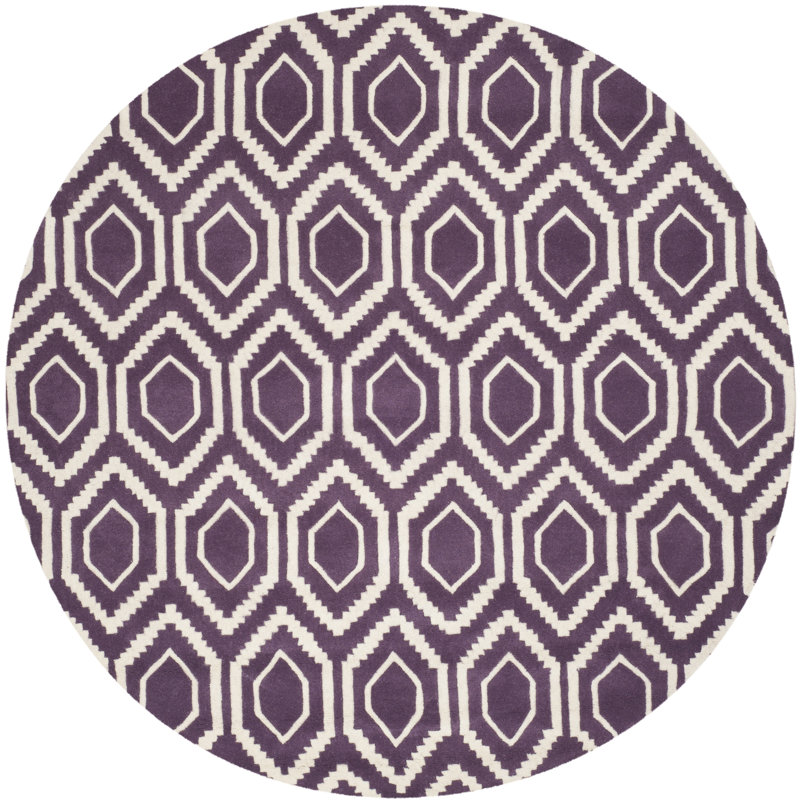Deedie Hand Tufted Wool Geometric Rug, Round 7'