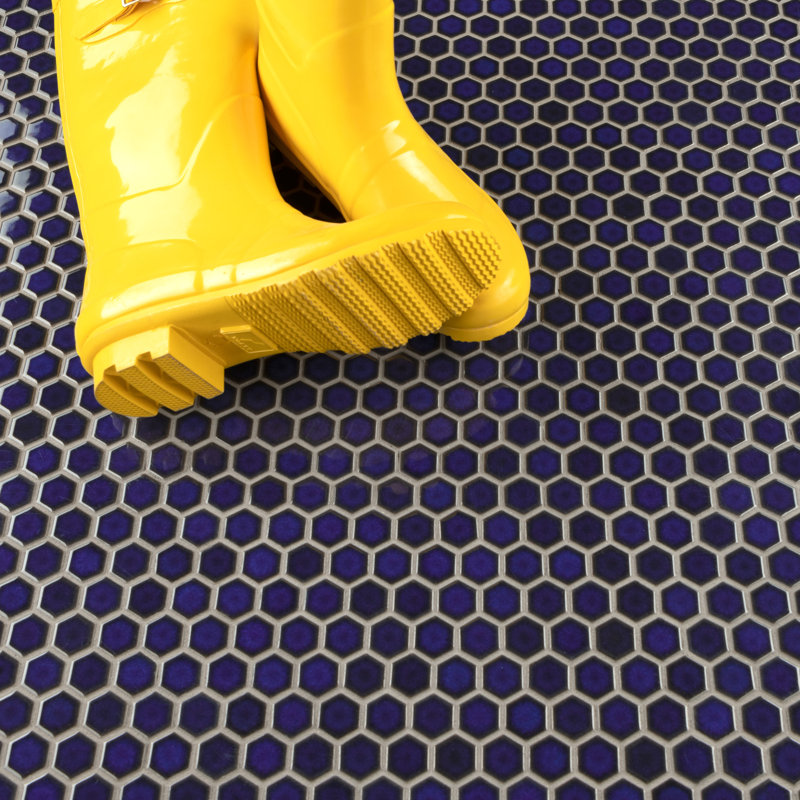 Tribeca 1" Hex Glossy 10-1/4 " x 11-7/8 " Porcelain Mosaic Floor and Wall Tile, Cobalt
