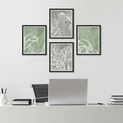 "Watercolor Botanical Plant Leaves", impression sur papier 4 pièces