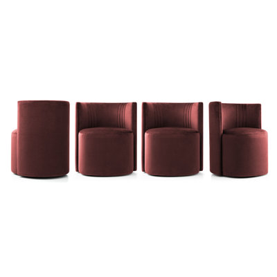 Velvet Upholstered Rolling Dining Chairs with Wheels