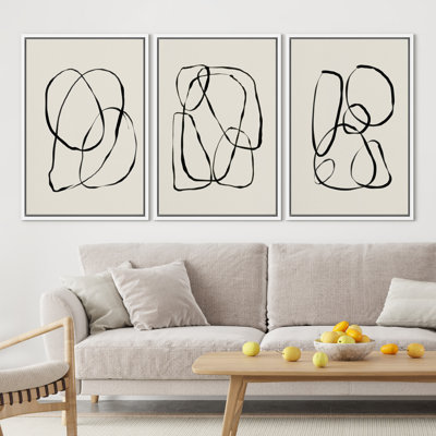 " Modern Duotone Geometric Spiral Ring Circle Collage 3 Piece Framed Wall Art. " 3 - Pieces