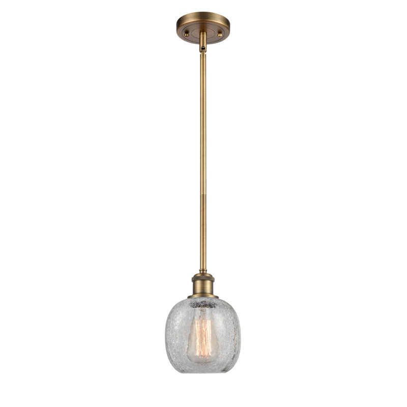 Luminaire suspendu sphérique 1 lumière Carlucci, Transparence craquelée, Ampoule DEL 6 watts Vinage, Laiton brossé