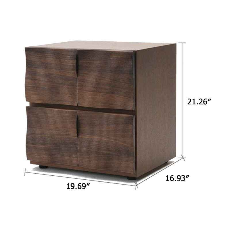Table de chevet carrée rétro H 21,26 po x l 19,69 po, armoire d'appoint avec tiroirs doubles et contreplaqué de bois massif multicouches