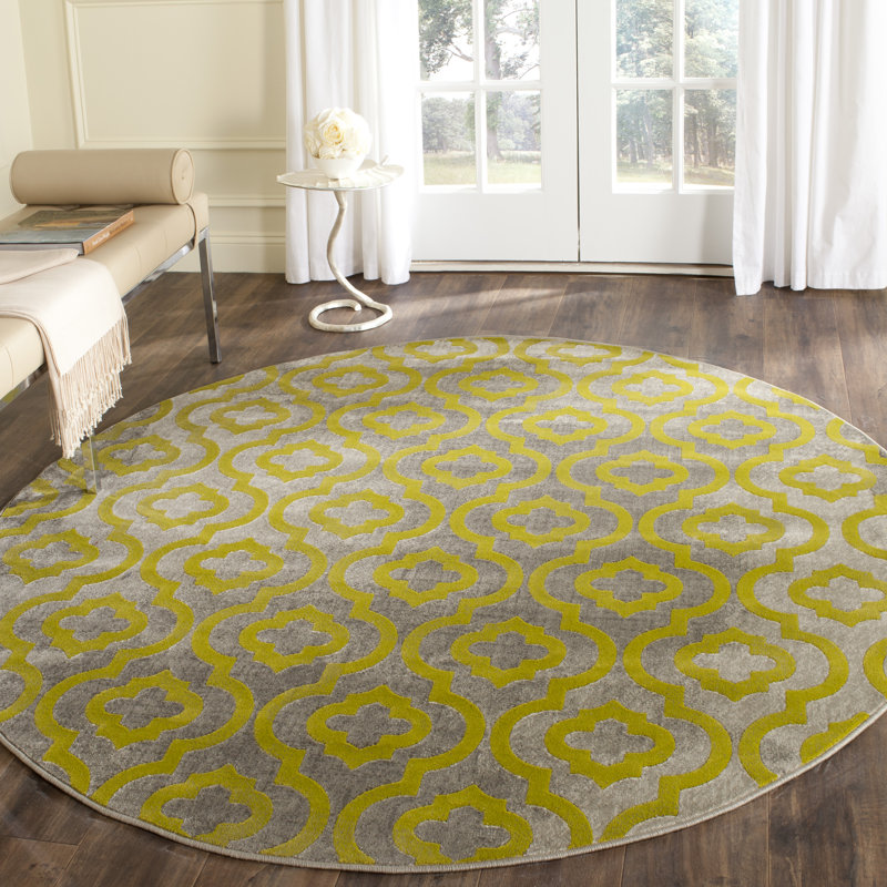 Tapis gris clair / vert Danilyn, Rond 6 pi 7 po