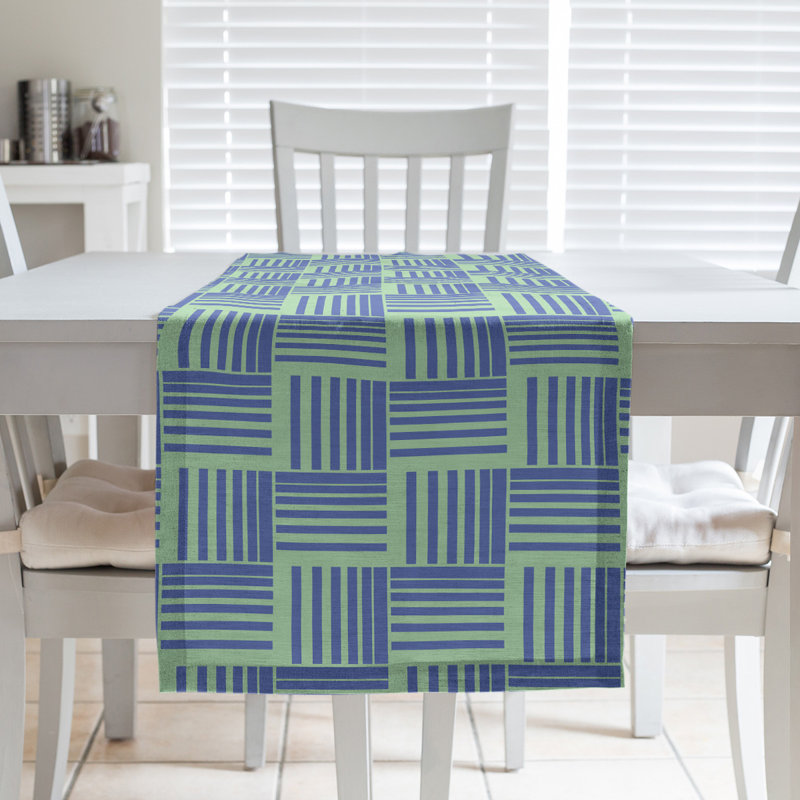 Fractured Stripes Table Runner, 16" x 72", Light Green/Blue