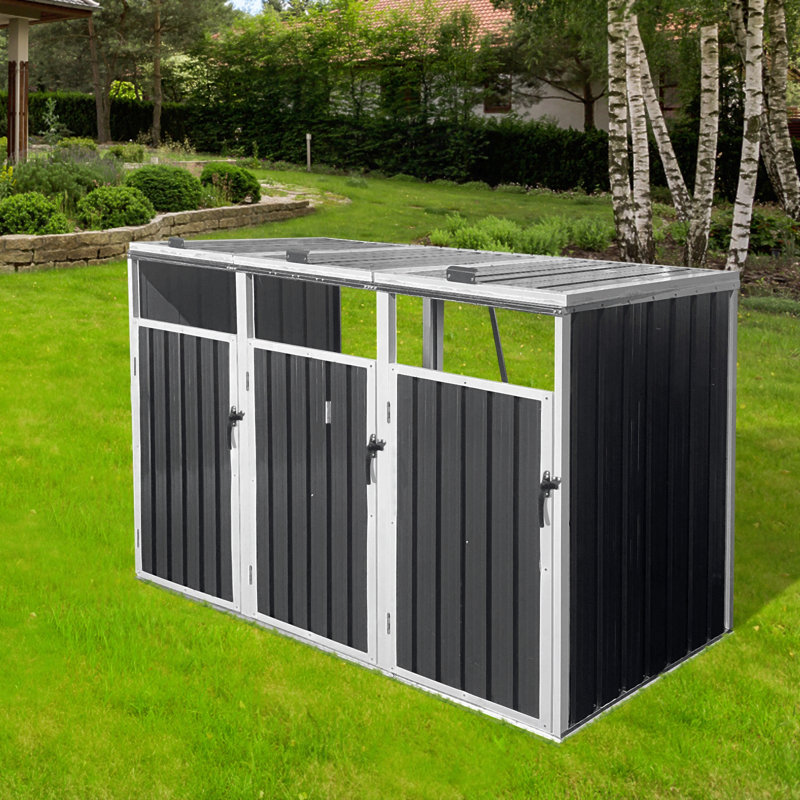 La remise à poubelle permet de ranger 3 poubelles en métal pour le rangement des ordures