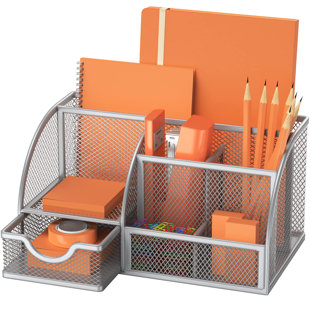 Office Supplies Desk Organizer Caddy with 6 Compartments + 1 Sliding  Drawer, Desk Essentials to Collect Desk Accessories, Mesh Desktop Organizer  for Home, Classroom, School, College Dorm, Black 