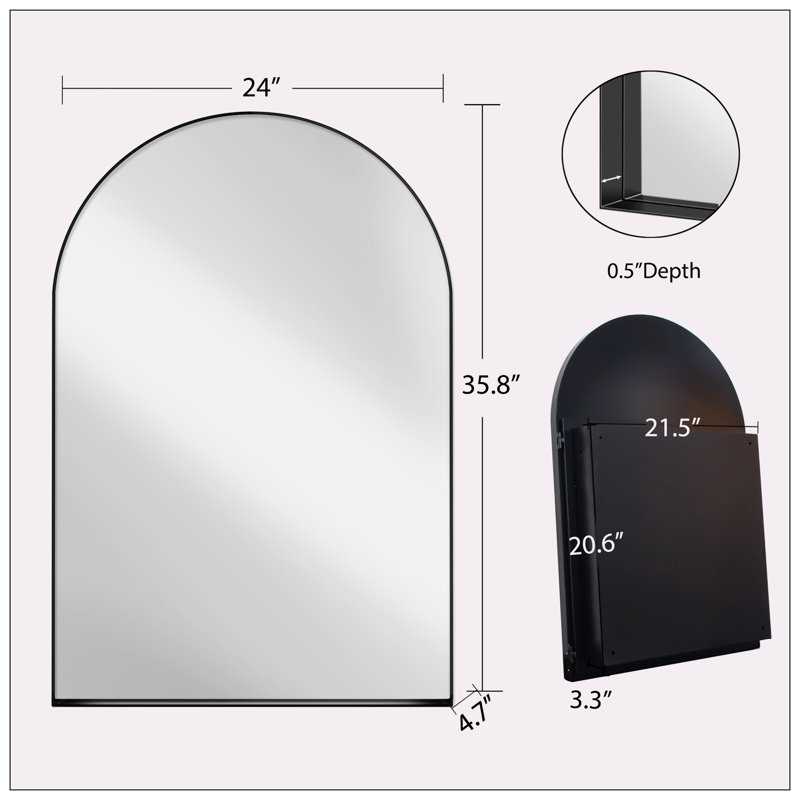 Miroir encastré réglable pour armoire à pharmacie L 35 po, Noir mat