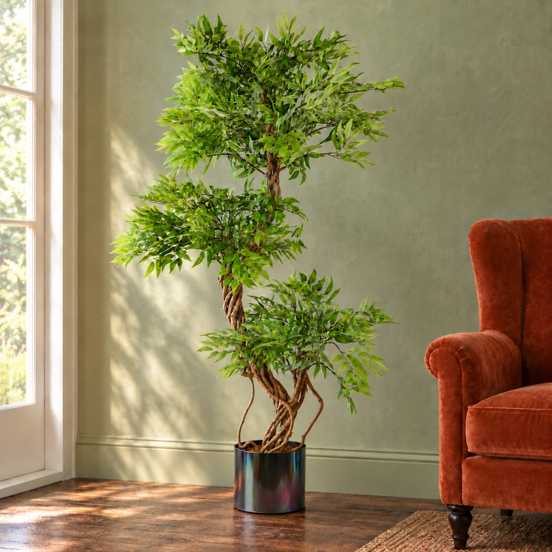 140cm Artificial Japanese Fruticosa Ficus Tree in Metal Planter Realistic Plant - Image 5