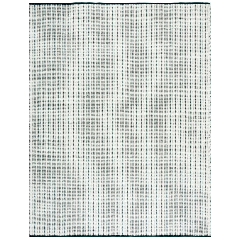 909 Hand Woven Cotton/Wool Striped Rug , Rectangle 3' x 5', Green/Ivory