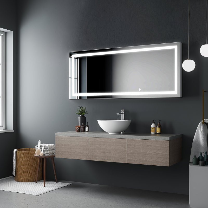 Briuna Rectangle LED Mirror, 63" x 20", White