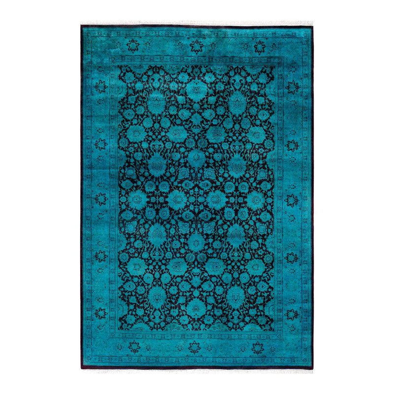 Tapis bleu noué à la main de conception unique Holsworth - bleu