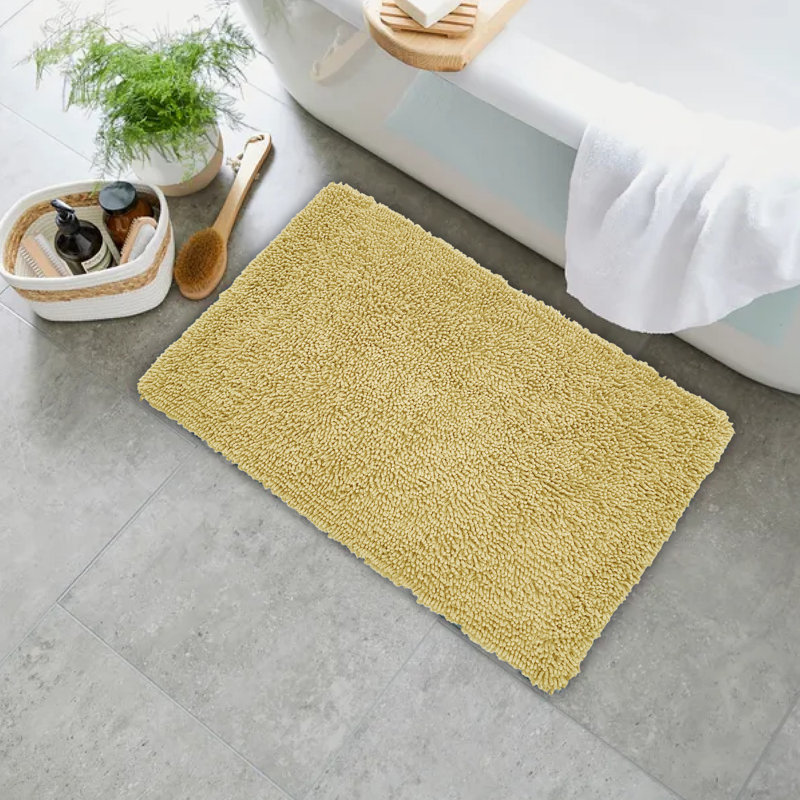 Hayworth Plush Cotton Bath Mat, Yellow, 17" W x 24" L