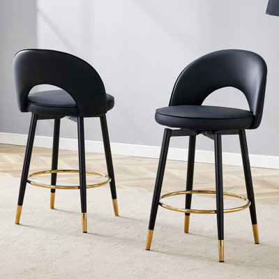 360 ° Rotatable Bar Chair.Modern PU Comfortable Upholstered Bar Chair With Smooth And Beautiful Metal Legs For Dining Room, Kitchen, Terrace And Guest Office Chair.Set Of 2