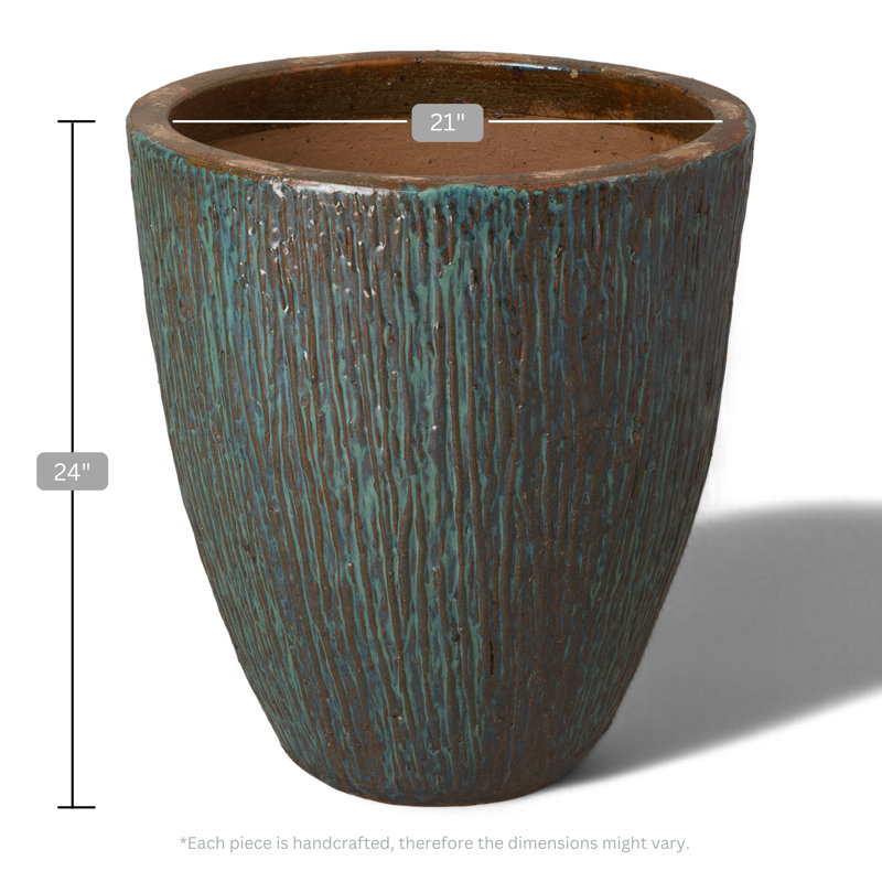 Pot à fleurs en céramique Efkea, H 24 po x l 21 po x P 21 po, Bleu sarcelle