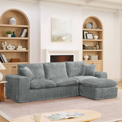 107'' Modern Boucle Sectional Sofa With Reversible Chaise For Living Room, Comfy Cloud Couch With Pillows