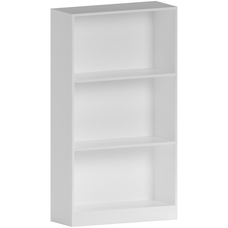 Modern Manufactured Wood Bookcase, White, (3 Shelves) 108cm H x 60cm W x 24cm D