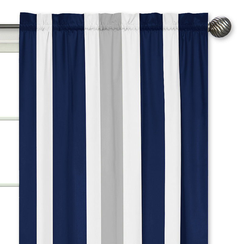 Paire de rideaux semi-transparents avec passe-tringle, Gris / bleu marine
