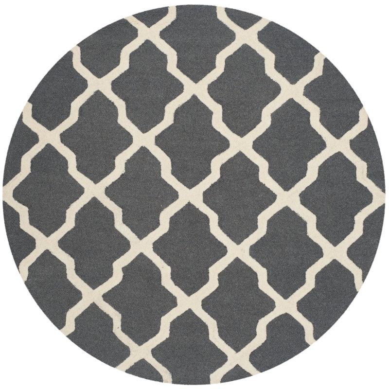 Cannen Hand Tufted Wool Geometric Rug, Round 8', Ivory/Dark Gray
