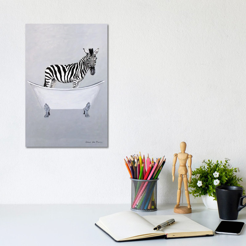 Zebra in Bathtub by Coco de Paris - 1 Piece Wrapped Canvas Painting, 20.32 cm H x 30.48 cm W