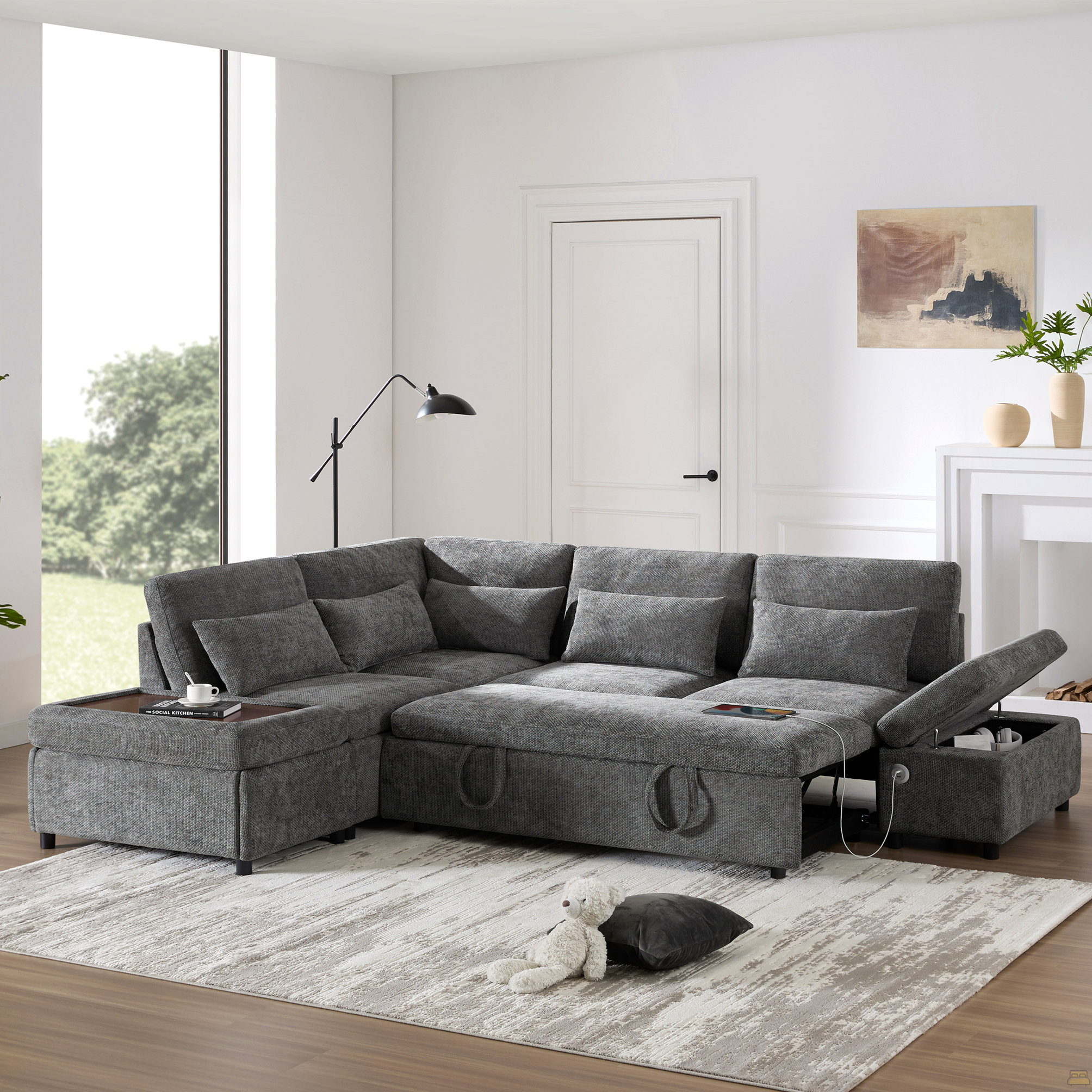 Latitude Run® 107'' Sectional Sleeper Sofa Bed With Pull Out Couch, L ...
