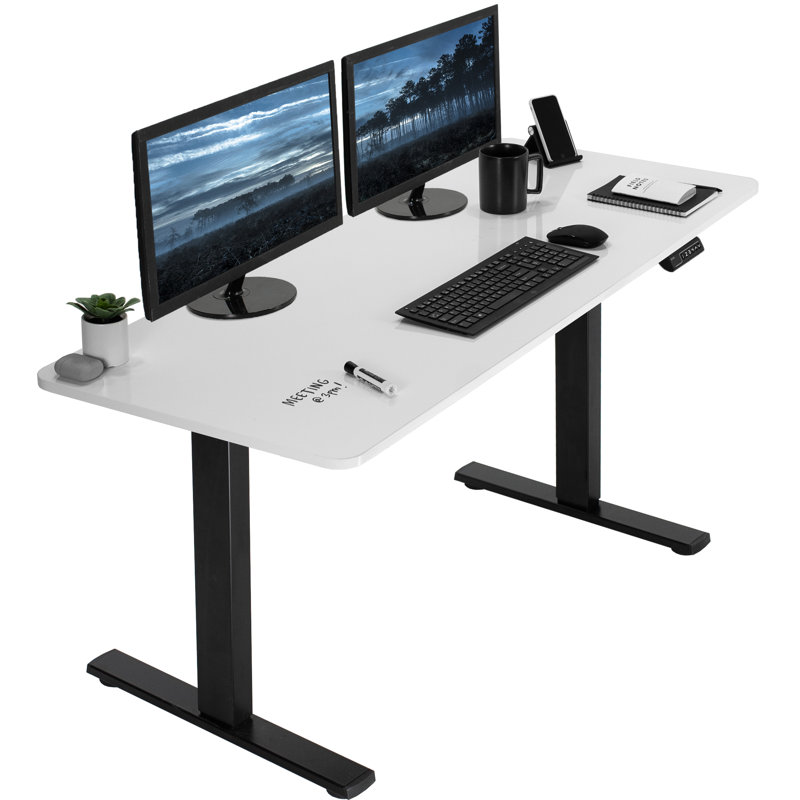 VIVO Single Motor Electric Desk with Push Button Memory Controller, Whiteboard/Black, 48.5" H x 60" W x 24" D