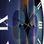 Horloge murale rétro à motif géométrique mauve sur fond noir II-93393761