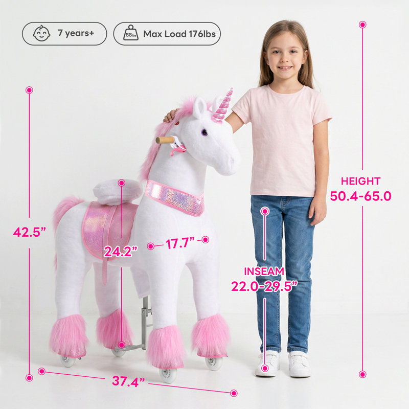 Model U Ride On Unicorn, Rose, Size 5 for Age 7+