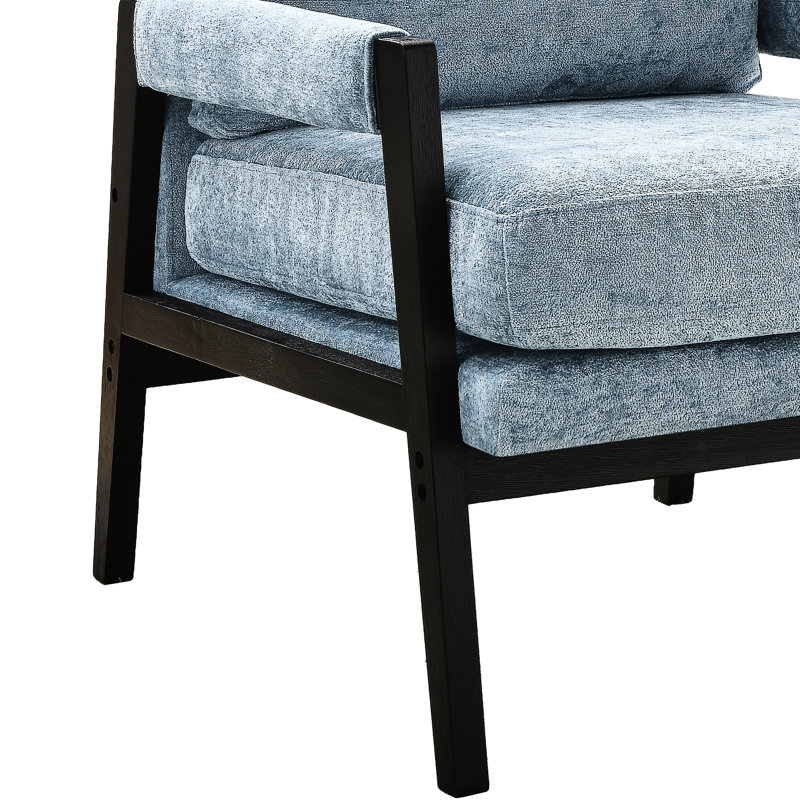 Fauteuil rembourré en chenille bleue, aspect moderne de style Mid-Century - siège confortable, siège en bois de couleur stable et amovible, dossier, solide