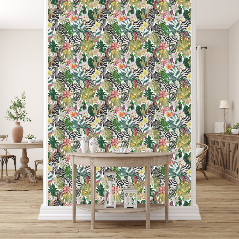 Zèbres sur fond floral Jurrina, L 2,08 pi x L 18,75 pi