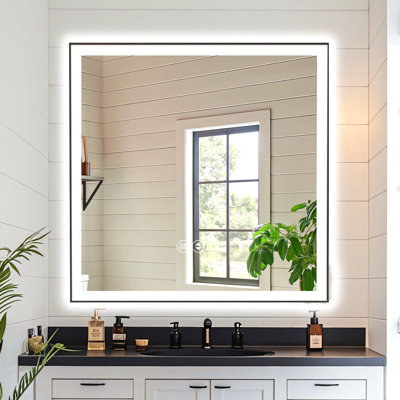 Miroir de salle de bain à DEL sans cadre 36 x 36 pouces avec commandes tactiles intelligentes et technologie anti-buée pour les salles de bain modernes