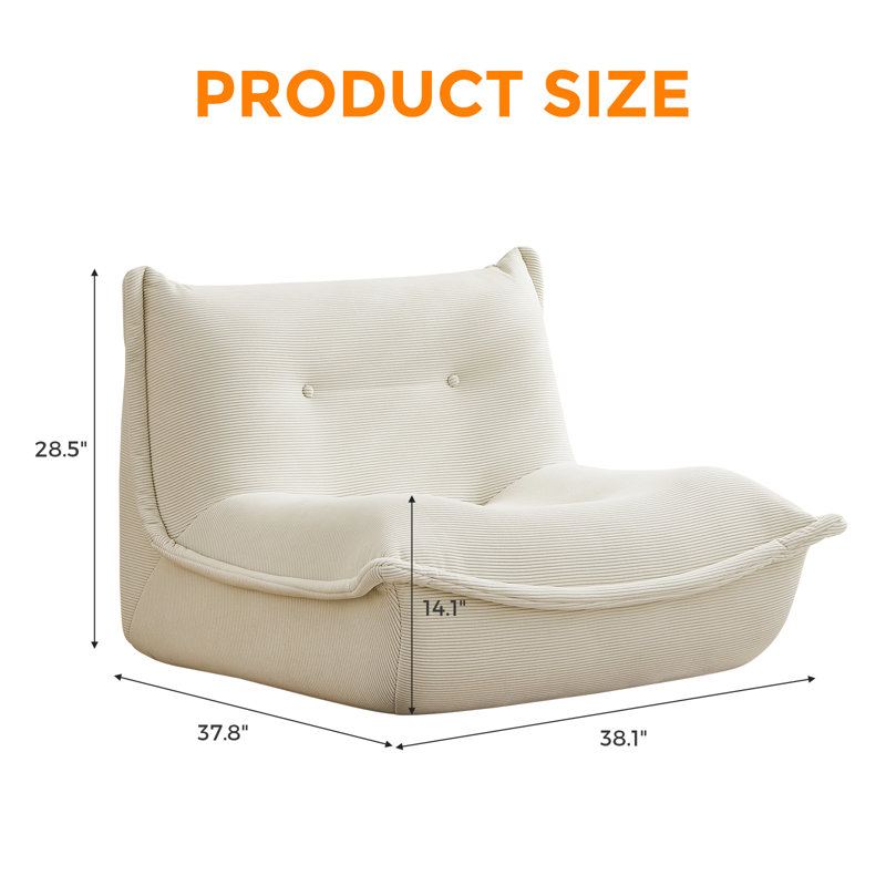 Oversized Memory Foam Bean Bag Chair for Adults, Soft Corduroy Lounge Sofa with Ergonomic Back Support for Living Room, Bedroom & Gaming Space(Beige)