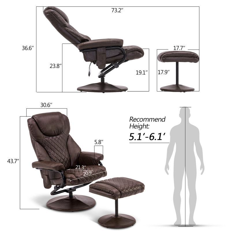 Aashka Faux Leather Swivel Recliner, Dark Brown