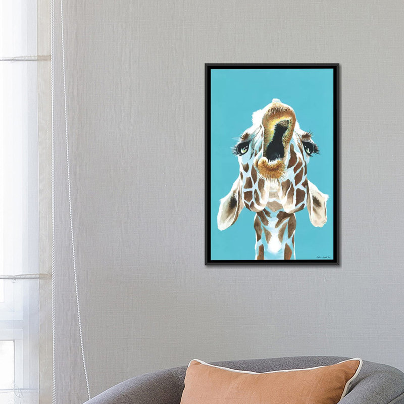 «Have a Giraffe», impression sur toile tendue, H 26 po x l 18 po x P 1,5 po, Toile avec cadre flottant noir, Pas de tapis