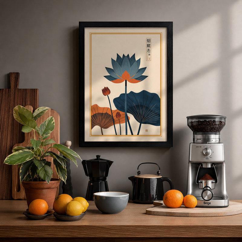Lotus Meditation Japandi - Framed Print, A1 - 84.1 x 59.4 cm, Black